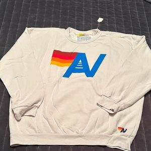 Aviator Nation Logo Relaxed Crew Sweatshirt - Dove - Sz Large